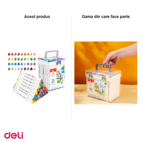 Set 36 markere pentru schite Deli Color Emotion, varf dublu rotund 1 mm si tesit 7 mm, in cutie de plastic [4]