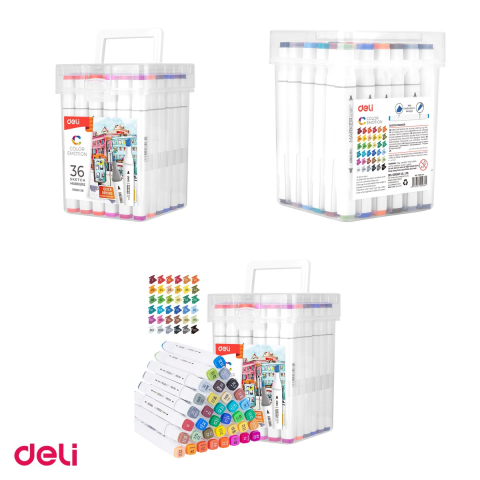Set 36 markere pentru schite Deli Sketch, varf dublu rotund 1 mm si tesit 7 mm, in cutie de plastic [3]