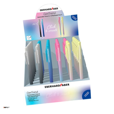 Rollere - Set 36 pixuri cu gel Eberhard Faber Click It!, 0,7 mm, albastru, reincarcabile, se pot sterge