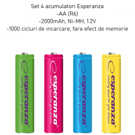 Set 4 acumulatori AA (R6) Esperanza 92344, 2000mAh, Ni-MH, 1.2V, reincarcabili, colorati [3]