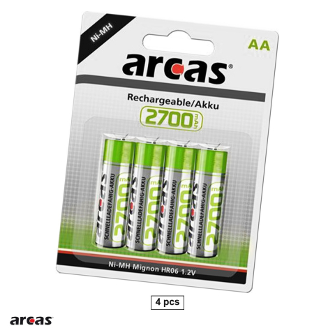Energy - Set 4 acumulatori Ni-MH AA HR6 Arcas, 2700 mAh, 1.2 V, preincarcati, 14.5 x 50.5 mm, in blister