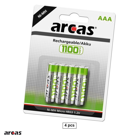 Energy - Set 4 acumulatori Ni-MH AAA HR03 Arcas, 1100 mAh, 1.2 V, preincarcati, 10.5 x 44.5 mm, in blister