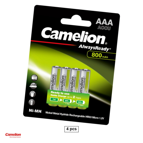 Energy - Set 4 acumulatori Ni-MH AAA HR03 Camelion AlwaysReady, 800 mAh, 1.2 V, preincarcati, 10.5 x 44.5 mm, in blister