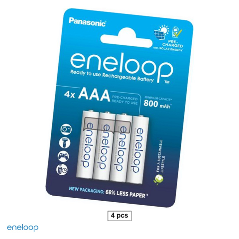 Energy - Set 4 acumulatori Ni-MH AAA HR03 Eneloop BK-4MCDE, 800 mAh, 1.2 V, preincarcati, 10.5 x 44.5 mm, pana la 2100 cicluri, in blister