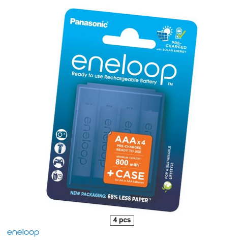 Energy - Set 4 acumulatori Ni-MH AAA HR03 Eneloop BK-4MCDE, 800 mAh, 1.2 V, preincarcati, 10.5 x 44.5 mm, pana la 2100 cicluri, in blister, cu cutie de pastrare