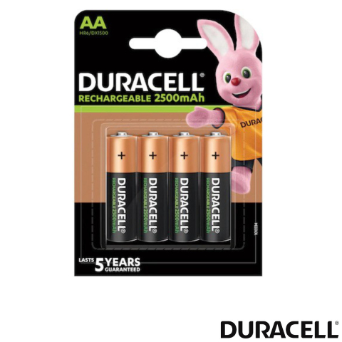 Acumulator R6 / AA - Set 4 Baterii Acumulatori Duracell AA Reincarcabile, 2500 mAh, Cu Durata Lunga de Viata, Pentru Dispozitive Casnice si Electronice, Preincarcate