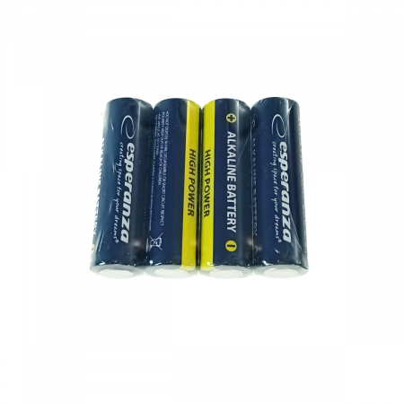 Baterii Alcaline LR06  - Set 4 baterii alcaline AA R6, Esperanza High Power 95982, 1.5V