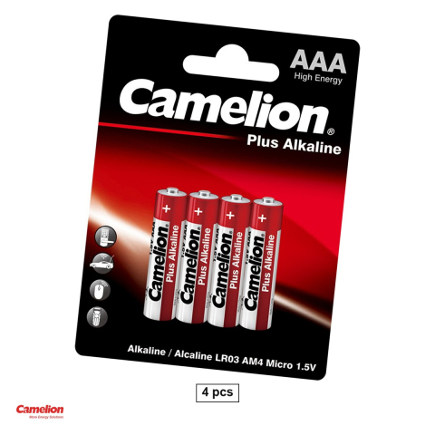 Energy - Set 4 baterii alcaline Camelion Plus Alkaline AAA LR03, 1.5 V, 10.5 x 44.5 mm, in blister