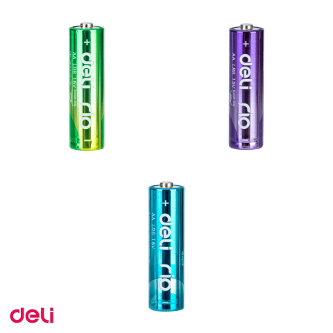 Set 4 baterii alcaline colorate Deli AA R6, 1.5 V, fara mercur si cadmiu [3]
