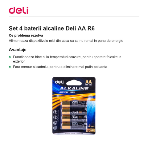 Set 4 baterii alcaline Deli AA R6 [1]