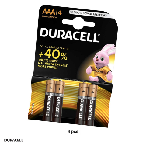 Energy - Set 4 baterii alcaline Duracell AAA LR03, 1.5 V, 10.5 x 44.5 mm, in blister