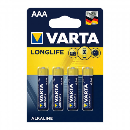 Baterii Alcaline LR03  - Set 4 baterii alcaline LR03, Varta Longlife AAA, 1.5V, in blister