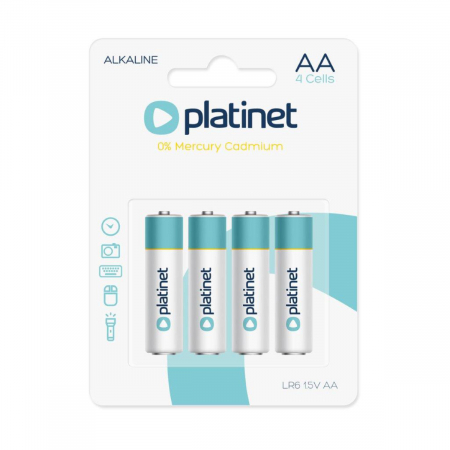 Baterii Alcaline LR06  - Set 4 baterii alcaline LR06 tip AA, Platinet PRO , 1.5 V, 2800 mAh , in blister