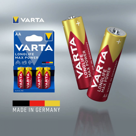 Set 4 baterii alcaline LR06, Varta Longlife Max Power AA, 1.5V, in blister [3]