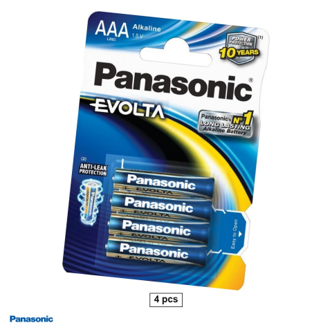 Energy - Set 4 baterii alcaline Panasonic Evolta AAA LR03, 1.5 V, 10.5 x 44.5 mm, in blister