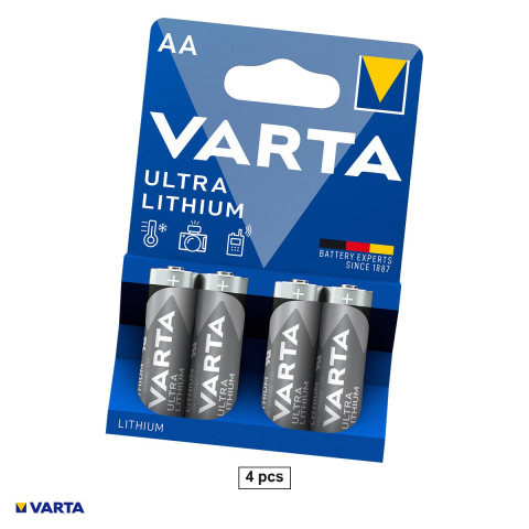 Baterii Litiu - Set 4 baterii litiu VARTA Ultra Lithium AA FR6 tip 6106, 1.5 V, 2900 mAh, 14.5 x 50.5 mm, in blister