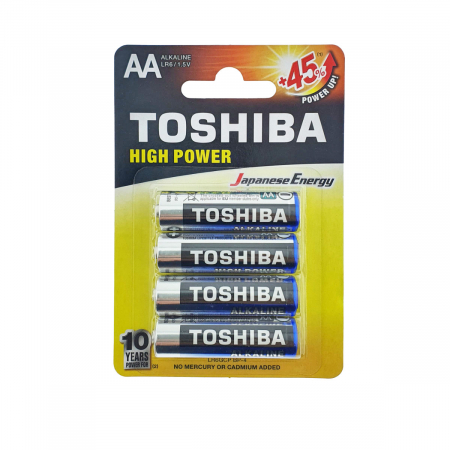 Baterii Alcaline LR06  - Set 4 baterii LR06 alcaline, Toshiba High Power AA, 1.5V, in blister