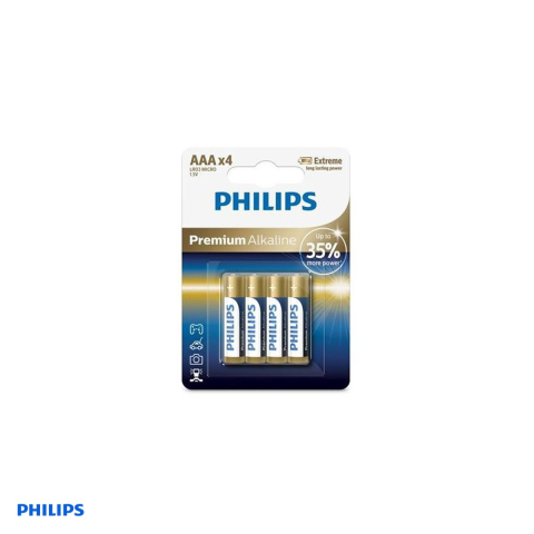 Baterii Alcaline - Set 4 baterii Philips AAA LR03 Premium Alkaline, 1,50 V, in blister