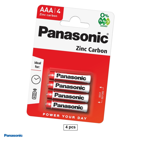 Energy - Set 4 baterii zinc carbon Panasonic AAA R03, 1.5 V, 10.5 x 44.5 mm, in blister
