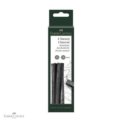 Desen grafit si carbune - Set 4 batoane carbune natural Faber-Castell Pitt Monochrome, diametru 9-15 mm, pentru desen artistic