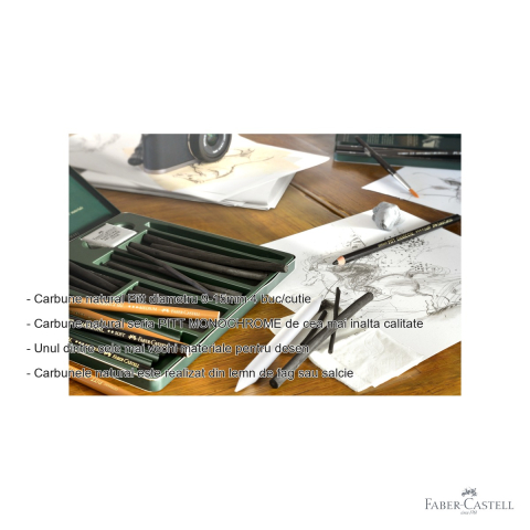 Set 4 batoane carbune natural Faber-Castell Pitt Monochrome, diametru 9-15 mm, pentru desen artistic [1]