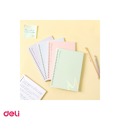Set 4 caiete cu spira dubla Deli Macarons A5, 60 file, dictando, 70 g/mp, coperta cartonata [4]