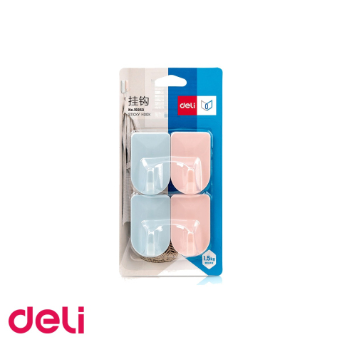 Elemente prindere - Set 4 carlige adezive Deli, capacitate 1.5 kg, colorate, pentru organizare usoara acasa si la birou