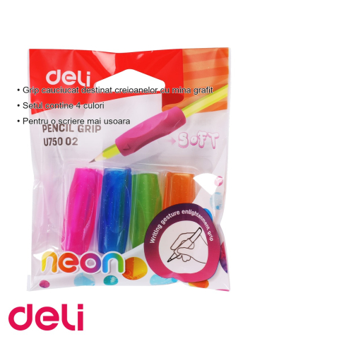 Set 4 gripuri cauciucate Deli pentru creioane cu mina grafit, scriere comfortabila, culori asortate [2]