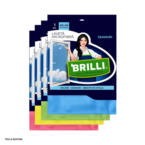 Set 4 lavete din microfibra Brilli pentru curatarea si lustruirea geamurilor si oglinzilor, nu lasa urme sau scame, 40x40 cm [3]