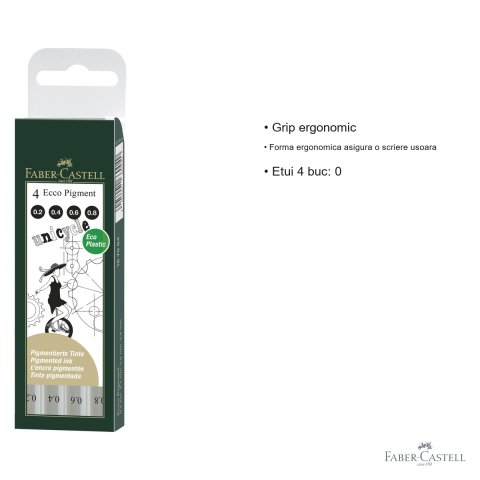 Set 4 linere Faber-Castell Ecco Pigment negre, varf metalic, rezistente la apa, pentru desen si schite [2]
