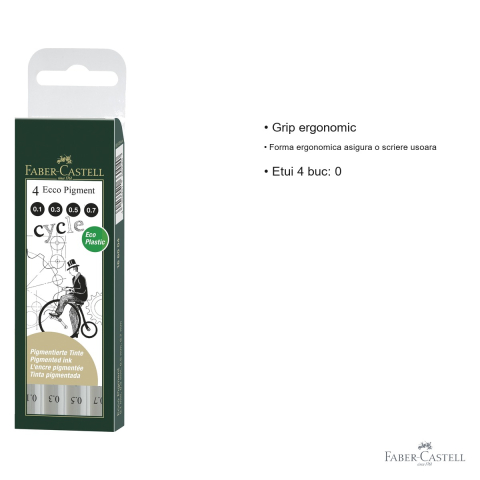 Set 4 linere Faber-Castell Ecco Pigment negre, varfuri 0.1/0.3/0.5/0.7 mm, rezistente la apa, pentru desen si schite tehnice [2]