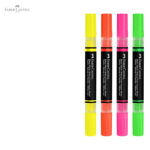 Set 4 markere acrilice Faber-Castell Shake&Paint culori neon, varf dublu, pentru suprafete multiple [4]