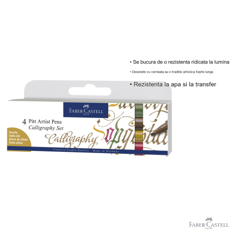 Set 4 markere caligrafice Faber-Castell Pitt Artist Pen, varf caligrafic 2.5 mm, cerneala pigmentata rezistenta la apa [2]