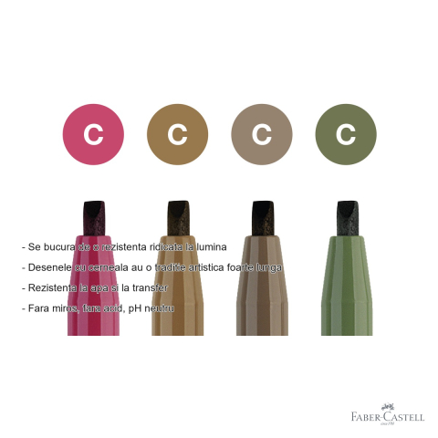 Set 4 markere caligrafice Faber-Castell Pitt Artist Pen, varf caligrafic 2.5 mm, cerneala pigmentata rezistenta la apa [1]