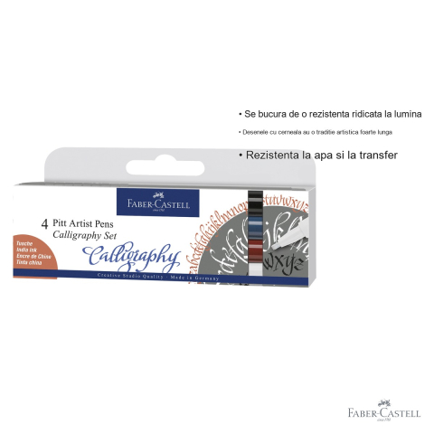 Set 4 markere caligrafice Faber-Castell Pitt Artist Pen, varf caligrafic 2.5 mm, cerneala pigmentata rezistenta la apa [2]