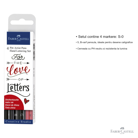 Set 4 markere caligrafice Faber-Castell Pitt Artist Pen, varfuri multiple, pentru desen artistic si caligrafie [2]