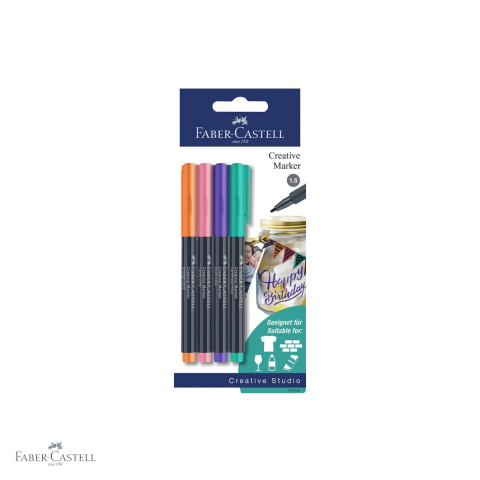 Birotica papetarie - Set 4 markere creative Faber-Castell, varf 1.5 mm, pentru hartie, sticla, plastic si metal