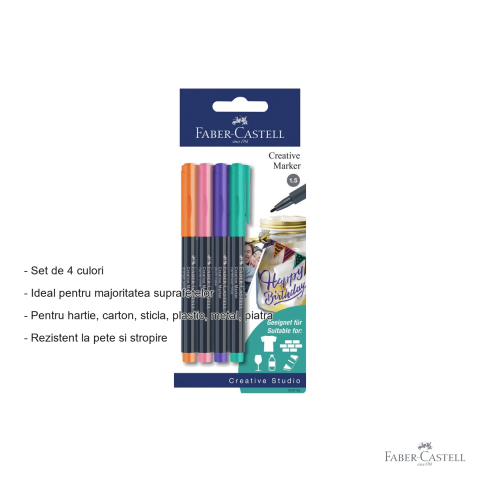 Set 4 markere creative Faber-Castell, varf 1.5 mm, pentru hartie, sticla, plastic si metal [1]