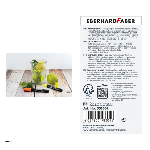 Set 4 markere cu creta lichida Eberhard Faber, varf rotund, linie 1-2 mm, culori asortate [3]
