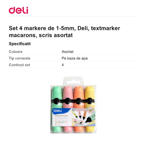 Set 4 markere de 1-5mm, Deli, textmarker macarons, scris asortat [2]