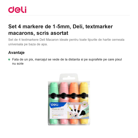 Set 4 markere de 1-5mm, Deli, textmarker macarons, scris asortat [1]