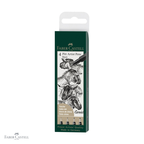 Markere si instrumente de desen artistic - Set 4 markere Faber-Castell Pitt Artist Pen, cerneala rezistenta la apa, pentru schite si desen artistic