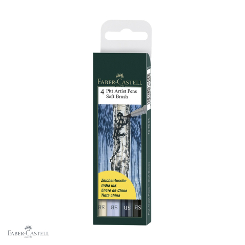 Markere si instrumente de desen artistic - Set 4 markere Faber-Castell Pitt Artist Pen Soft Brush, varf pensula flexibil, pentru arta si grafica