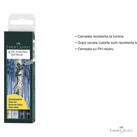 Set 4 markere Faber-Castell Pitt Artist Pen Soft Brush, varf pensula flexibil, pentru arta si grafica [2]