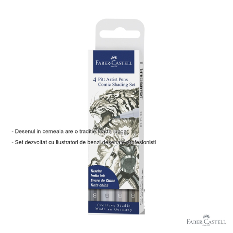 Set 4 markere Faber-Castell Pitt Artist Pen, varfuri pensula, nuante de gri pentru ilustratie si benzi desenate [1]