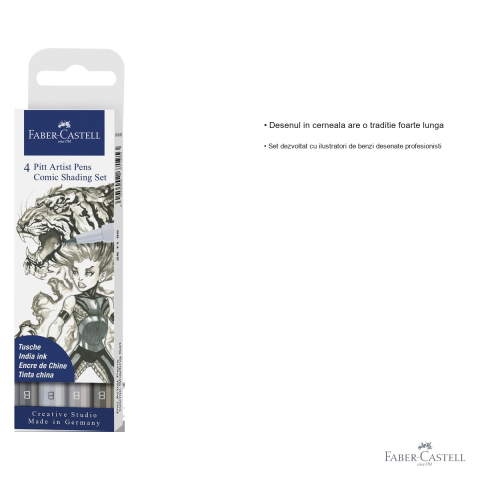 Set 4 markere Faber-Castell Pitt Artist Pen, varfuri pensula, nuante de gri pentru ilustratie si benzi desenate [2]