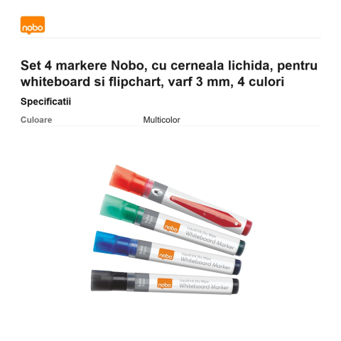 Set 4 markere Nobo, cu cerneala lichida, pentru whiteboard si flipchart, varf 3 mm, 4 culori [2]