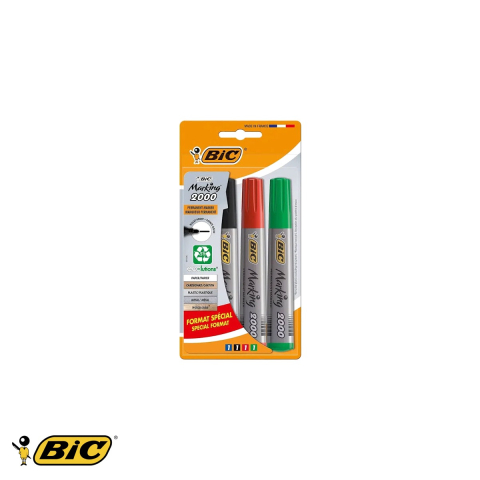 Birotica papetarie - Set 4 markere permanente Bic 2000, varf rotund 2.5 mm, pentru suprafete multiple