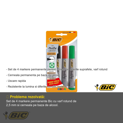 Set 4 markere permanente Bic 2000, varf rotund 2.5 mm, pentru suprafete multiple [1]