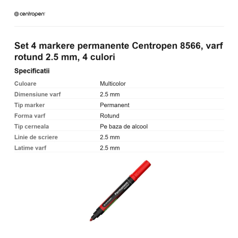 Set 4 markere permanente Centropen 8566, varf rotund 2.5 mm, 4 culori [2]